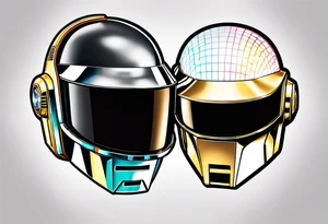 The two Daft Punk masks side by side looking straight forward tattoo idea
