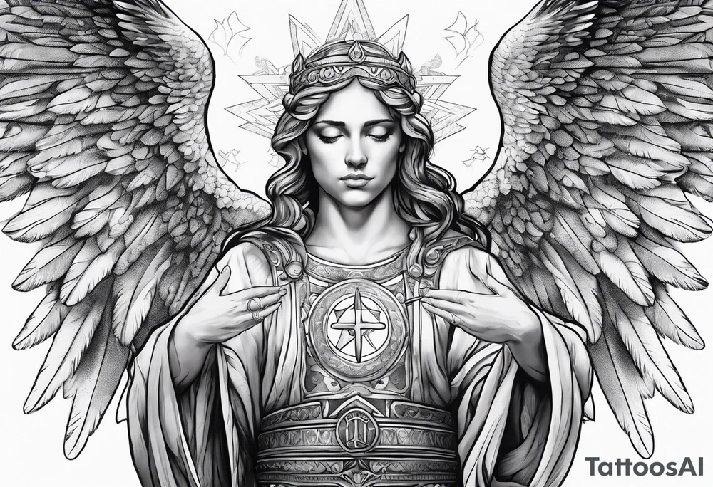Micheal the arc angel extending hands tattoo idea