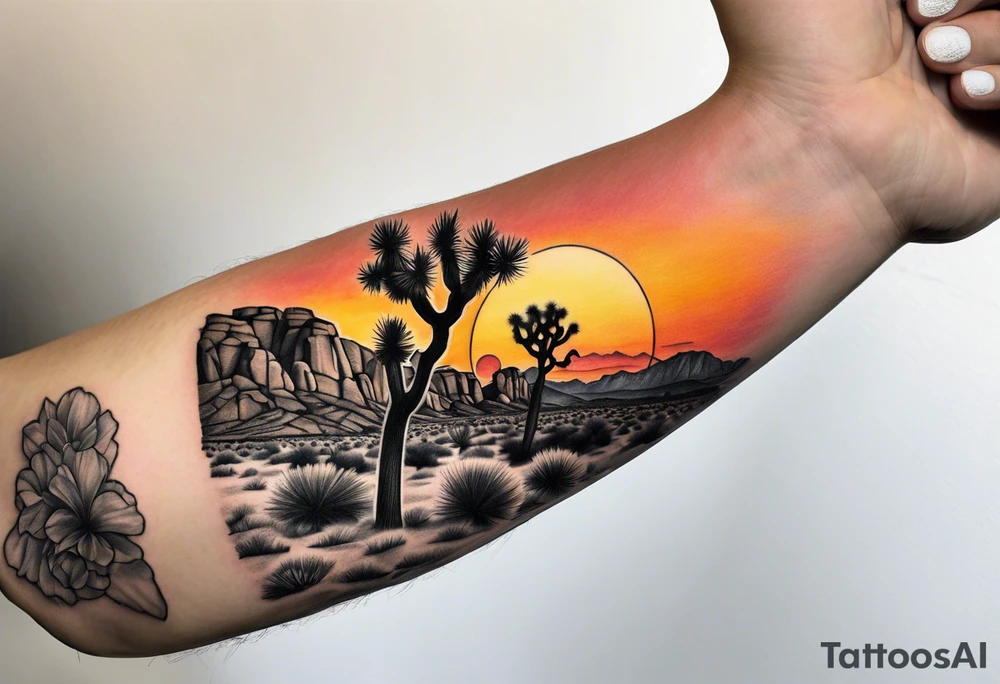 Forearm tattoo of Joshua tree national park at sunset tattoo idea