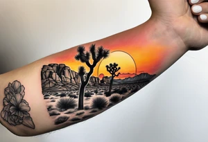 Forearm tattoo of Joshua tree national park at sunset tattoo idea