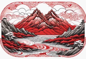 red mountains on which there are two castles tattoo idea