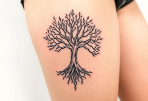mystical tree of life with cosmic roots and celestial branches tattoo idea