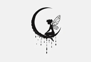 Silhouette of a Fairy sitting on moon with dangles. tattoo idea