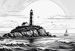 voilier vue de face. phare maritime fixé au centre du voilier et utilisé comme un mat pour les voiles. tattoo idea
