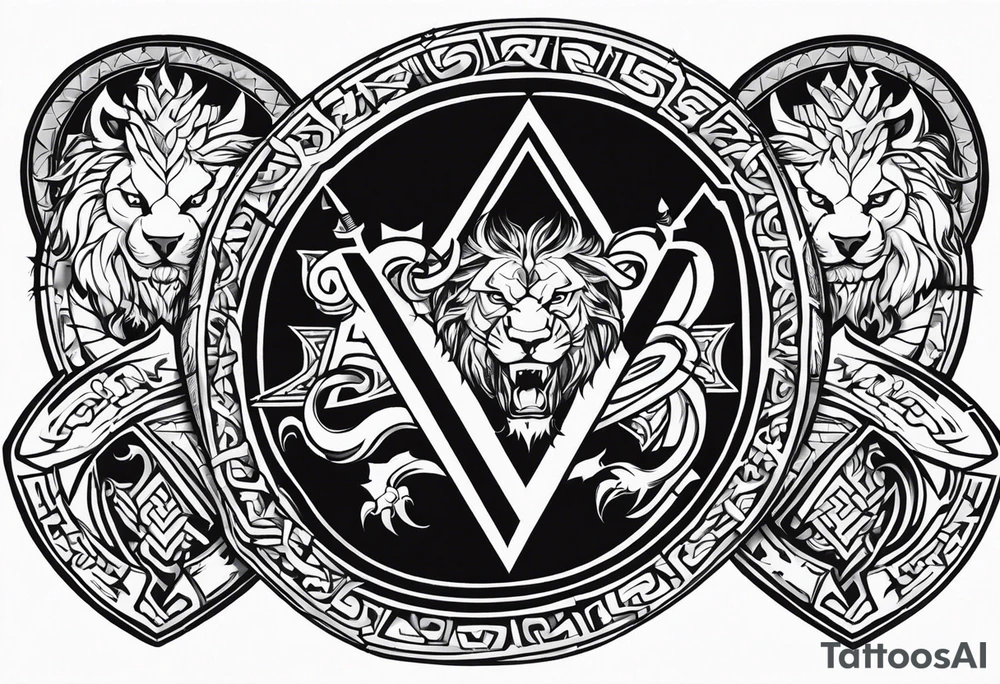 Valhalla shield sword valknut lion dragon tattoo idea