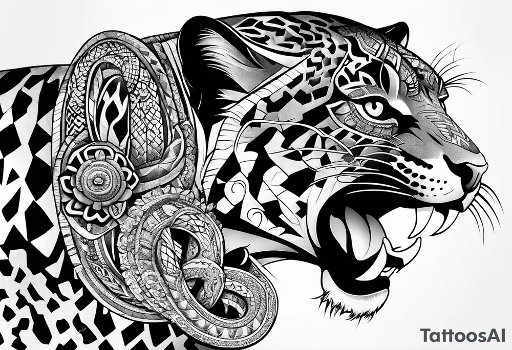 aztec black jaguar with snake tattoo idea