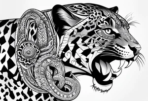 aztec black jaguar with snake tattoo idea