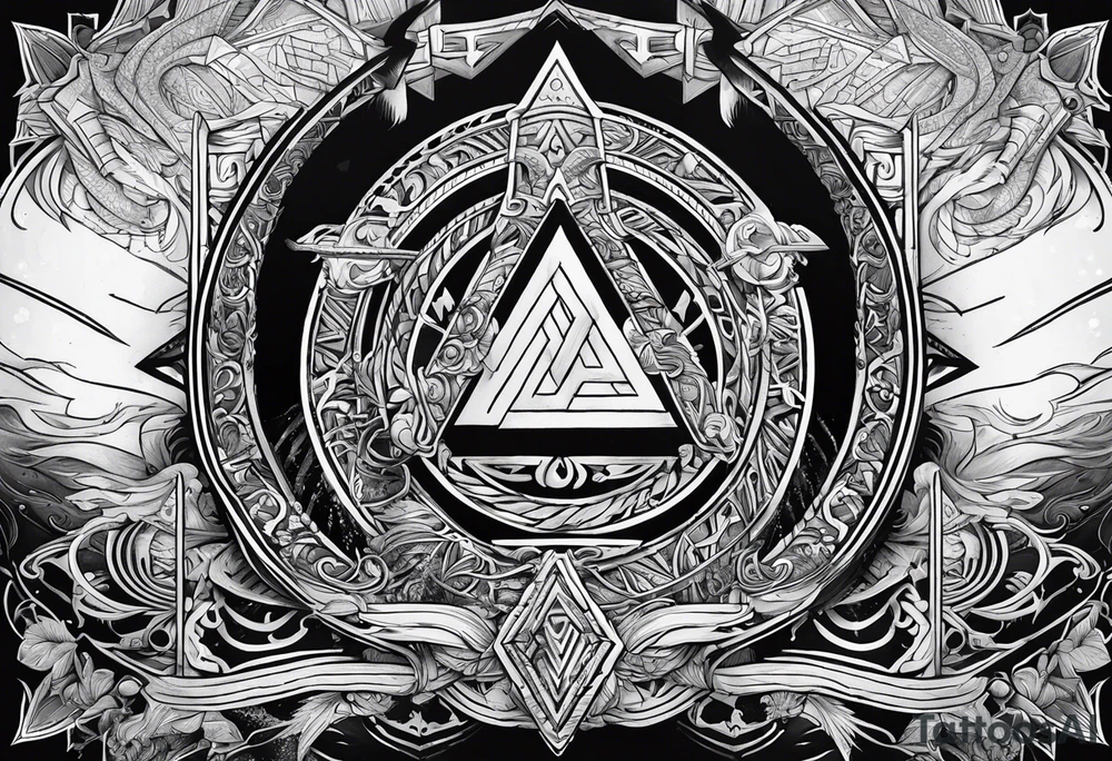 Valhalla sword shield stairs axe Valknut tattoo idea