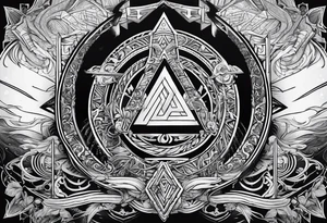 Valhalla sword shield stairs axe Valknut tattoo idea