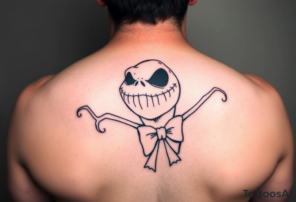oogie boogie from nightmare before Christmas with a bow simple linework only tattoo idea