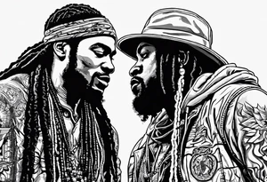 2 Lego figures in one scenery, one of them will be a Rastaman who is looking at the other one dribbling a basketball tattoo idea