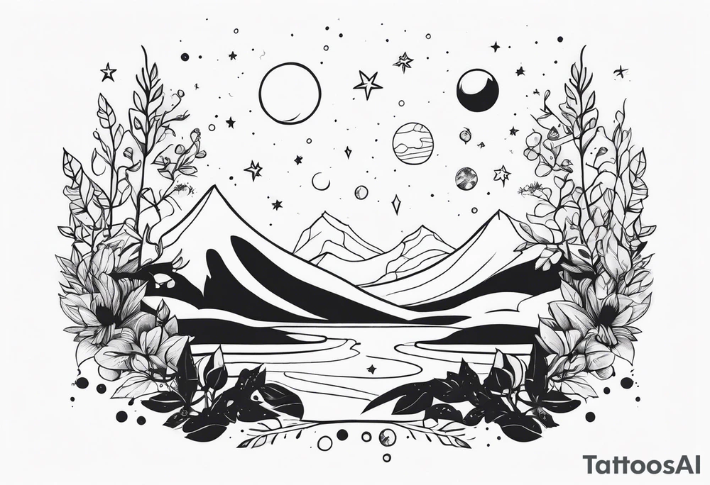 Universe and plants tattoo idea