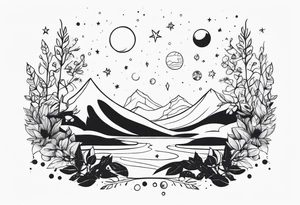 Universe and plants tattoo idea