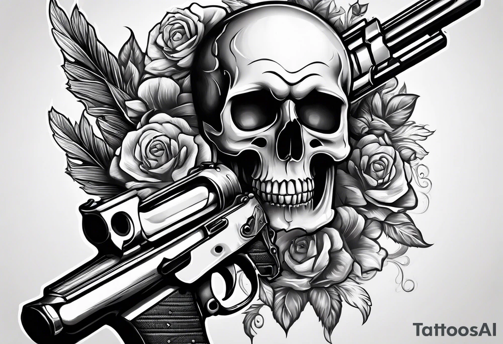 Skull with gun pointed to it tattoo idea