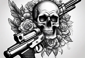 Skull with gun pointed to it tattoo idea