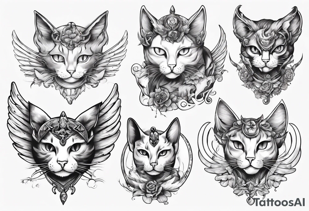Cat with wings and horn tattoo idea