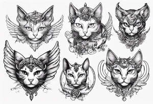 Cat with wings and horn tattoo idea