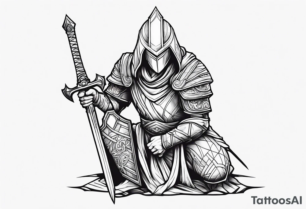 simple lines 
kneeling warrior with sword tattoo idea
