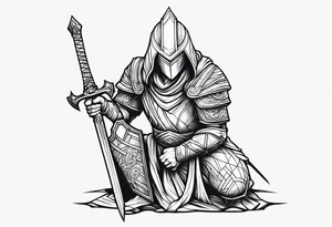 simple lines 
kneeling warrior with sword tattoo idea