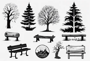 Tattoo about a tree next to a log bench tattoo idea
