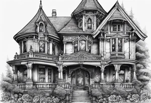 old broken gothic home, broken sword, roses tattoo idea