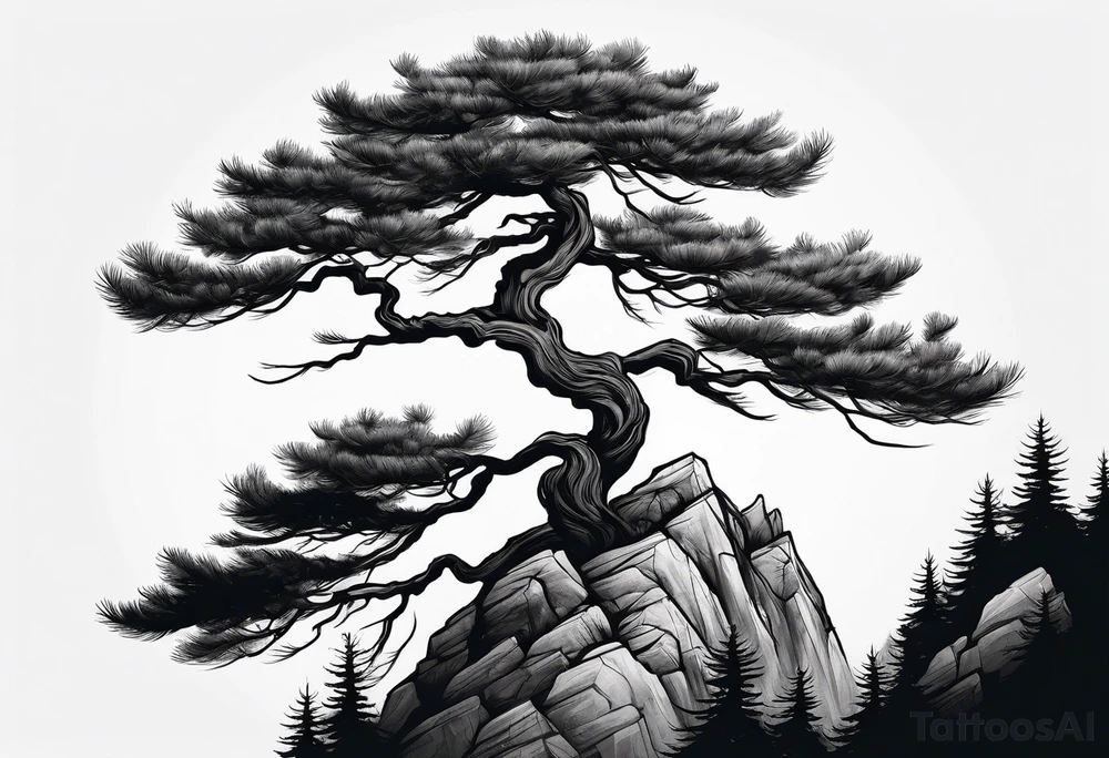 pine tree on the edge of a cliff tattoo idea