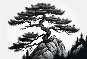 pine tree on the edge of a cliff tattoo idea