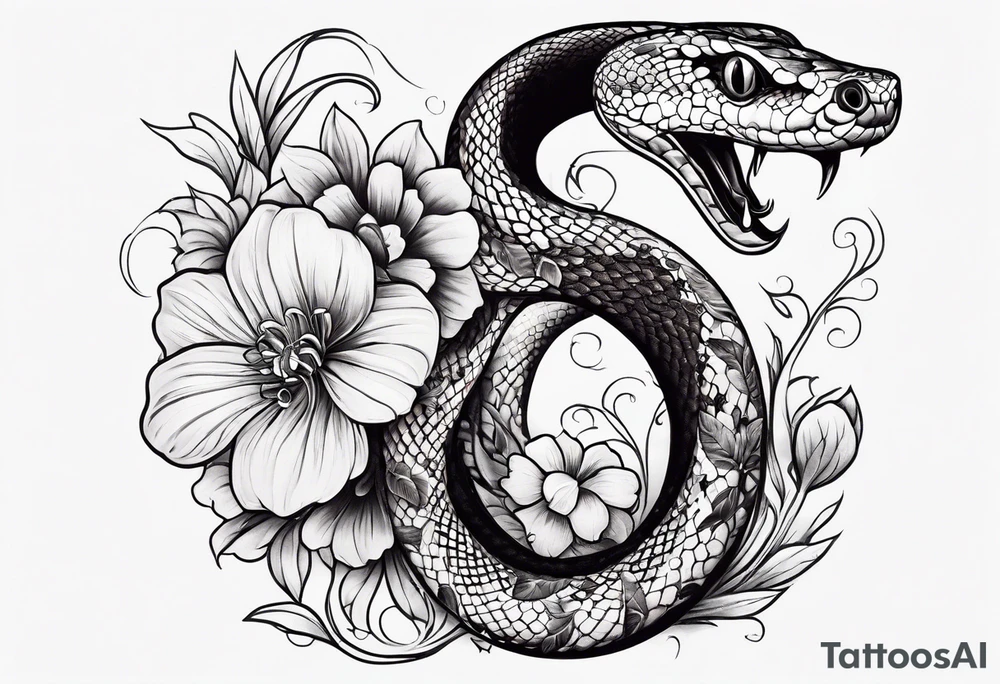 small snake with flowers and vines extending up and down tattoo idea