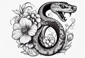 small snake with flowers and vines extending up and down tattoo idea