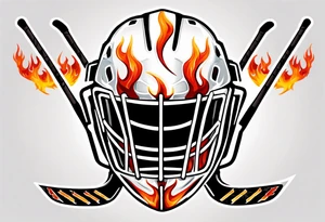 goalie mask with crossed hockey sticks and flames that says "SHOT HOCKEY" tattoo idea