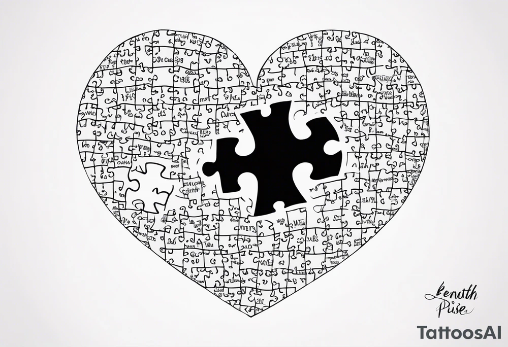 Puzzle Piece: A fine, clean outline with no shading, keeping the design light and elegant.
Filled Heart: A small, solid black heart placed inside the puzzle piece. The contrast between the outlined puzzle and the filled heart adds depth and highlights the heart as a symbol of your bond.
Handwritten Text: Beneath or slightly to the side of the puzzle piece, your sister’s words “to my favorite sister,” carefully preserving the integrity of her handwriting.
This will create a balanced, meaningful design that's simple yet full of emotion—perfect for a small ankle tattoo. tattoo idea