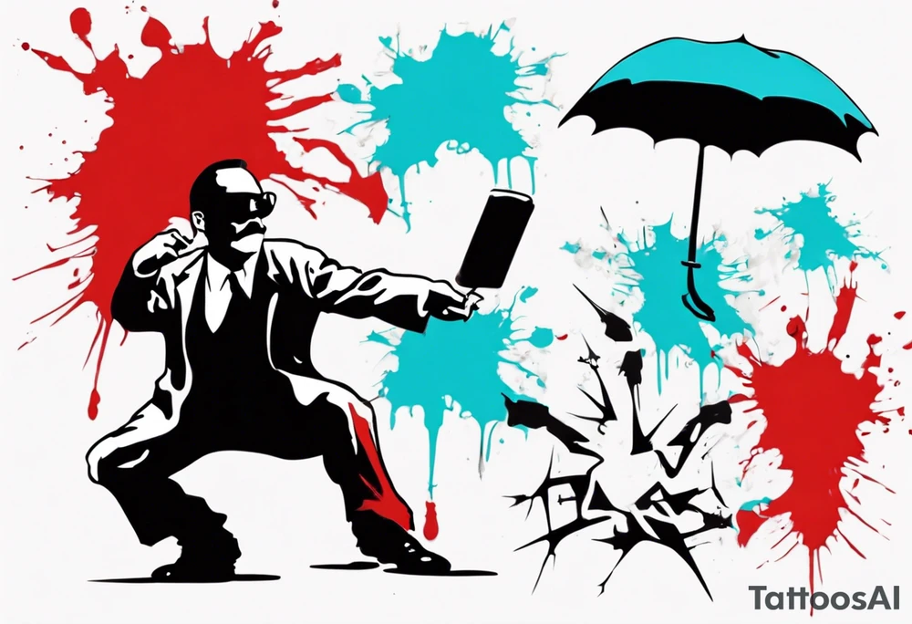 BANKSY ART STYLE, red and cyan, Pigment, picture, Nietzsche tattoo idea