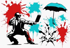 BANKSY ART STYLE, red and cyan, Pigment, picture, Nietzsche tattoo idea