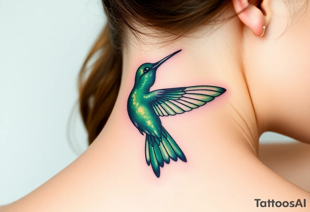 Humming bird black and green tattoo idea