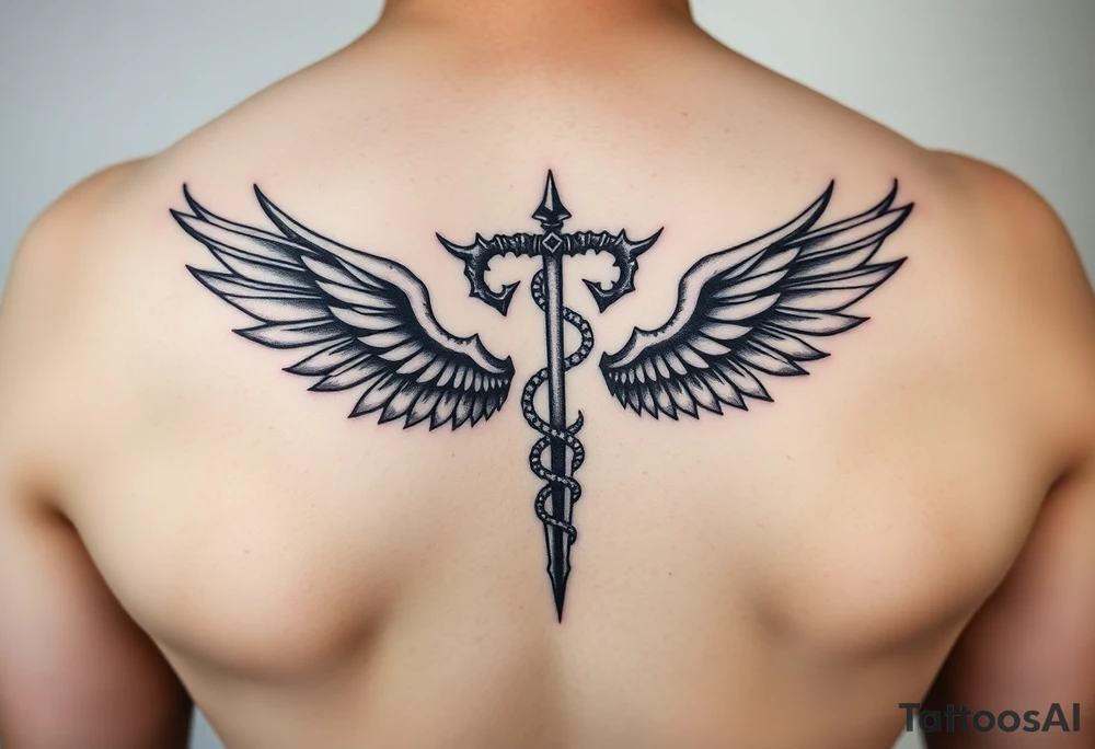 Gothic emo thorns Caduceus tattoo but keep it simple make cool wings tattoo idea