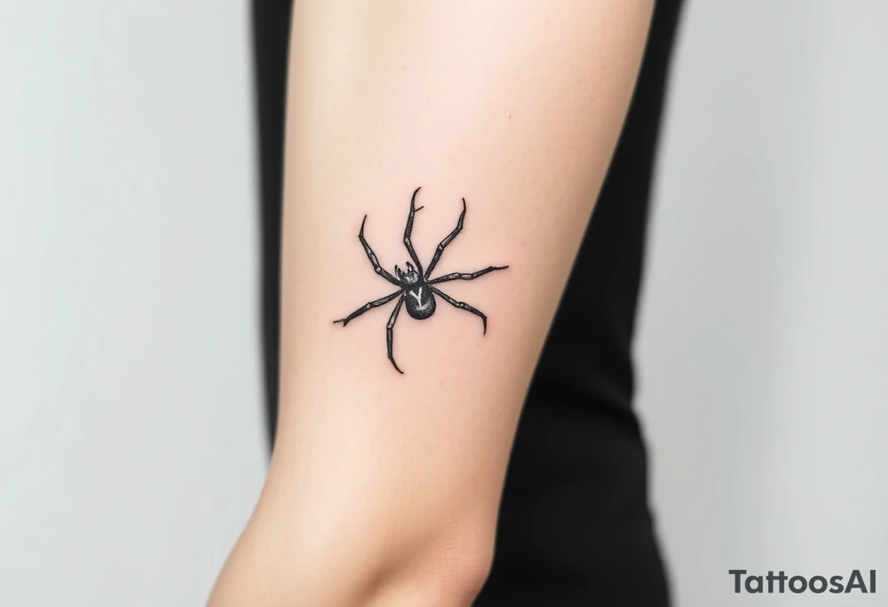 Spider crawling down sideways with the letter Y on the body of the spider tattoo idea