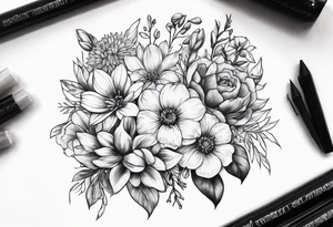 Bouquet of birth flowers tattoo idea