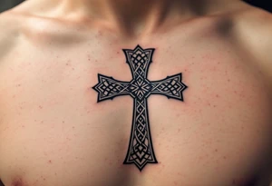 A Celtic cross with sharp, geometric edges, blending traditional design with modern minimalism. tattoo idea