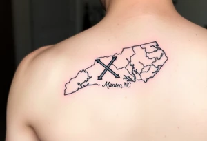North Carolina coast Treasure Map with an X over Manteo, NC tattoo idea