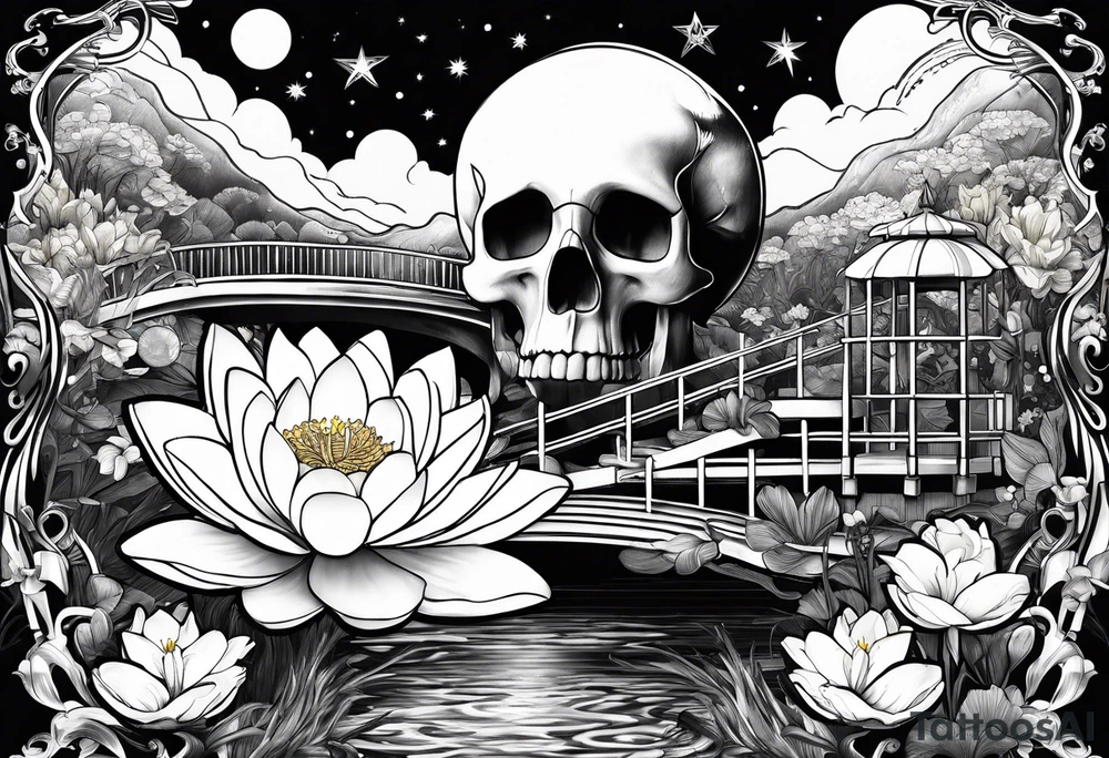 roller coaster track, water lily, daffodils, space and stars, skulls tattoo idea