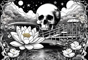 roller coaster track, water lily, daffodils, space and stars, skulls tattoo idea