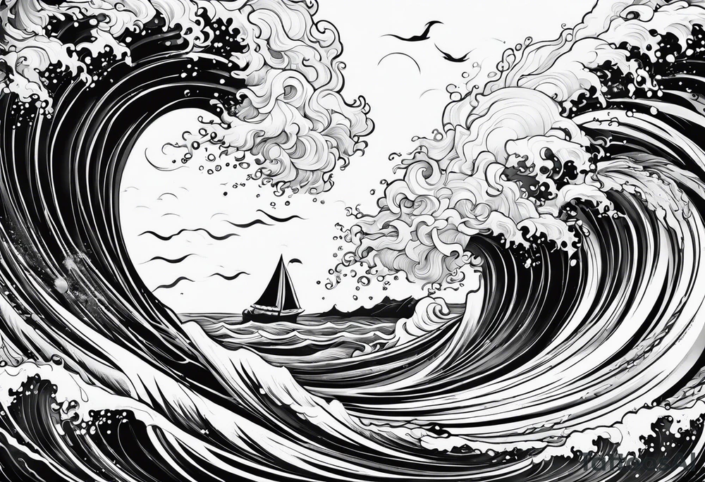 Poseidon steht in einer Welle im Meer tattoo idea