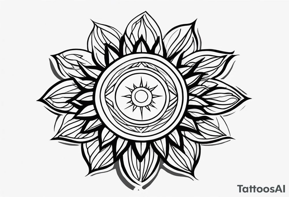 a mixture of minimalist/fine line/tribal tattoo design that is mainly minimalist with fine lines. unique Design of the sun that resembles a connection to the sun. It further resembles the sun's energy. Make it simple to draw and focus on the rays of sunshine tattoo idea