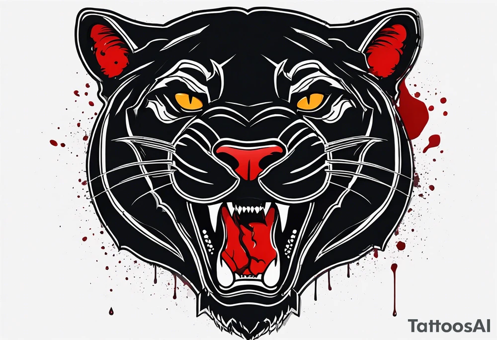 a black panthera head with blood drops from mouth tattoo idea