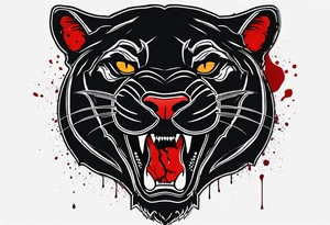 a black panthera head with blood drops from mouth tattoo idea