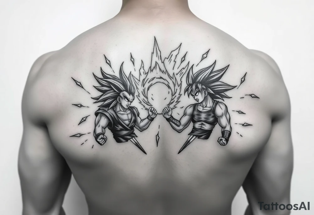 legendary dragonball z scene with energy aura and power effects tattoo idea