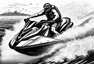 a large man on a jet ski with a small man riding on 
back tattoo idea