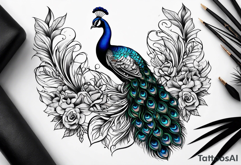 dark peacock tattoo tattoo idea