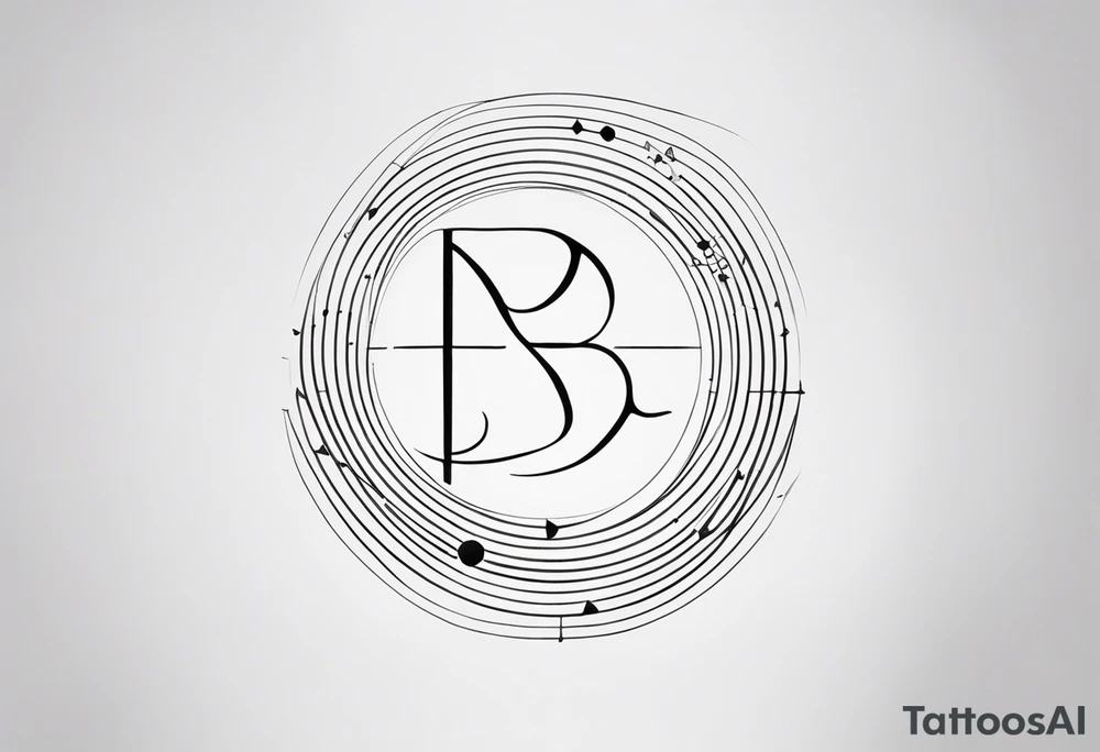 Minimalist tattoo design featuring the symbolic integration of the letters 'B' and 'E' with a focus on black line art. The design should be abstract and elegant, with the possibility of the letters forming the word 'BE' subtly or symbolically, but not necessarily. The lines should be clean and fluid, potentially incorporating geometric elements or flowing patterns that represent the connection between the letters. The overall aesthetic should be modern, refined, and meaningful, with a strong emphasis on simplicity and artistic expression. tattoo idea