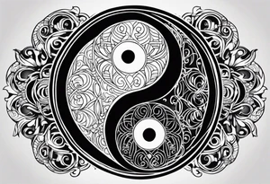 Yin yang symbol with sacred geotry patterns tattoo idea